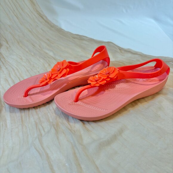 Crocs Women's Serena Embellish Sandal/flip Flops Bright Coral Pink Size 9 W - Picture 3 of 9